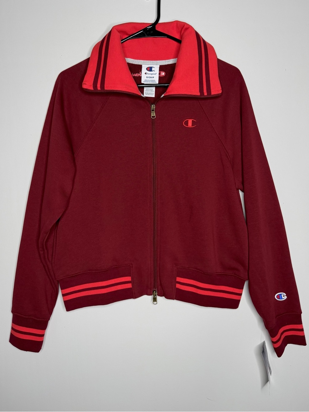 Champion Maroon  Zip Front Varsity Track Retro Jacket Size Small